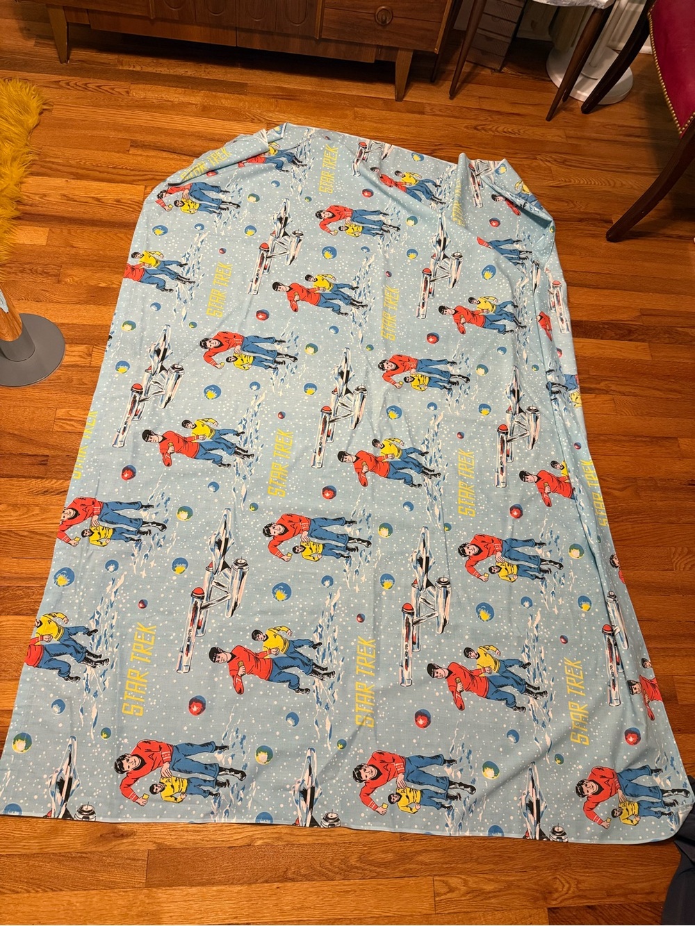 Vintage 70s Star Trek Fabric, Flat Sheet TV Show Promo Tapestry (Size 52x72)